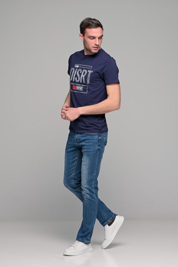 Μπλε ανδρικό t-shirt κοντομάνικο με στάμπα DISRT - slim fit