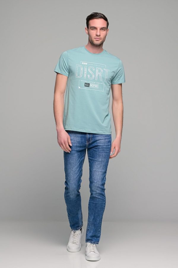 Πράσινο mint ανδρικό t-shirt κοντομάνικο με στάμπα DISRT – slim fit