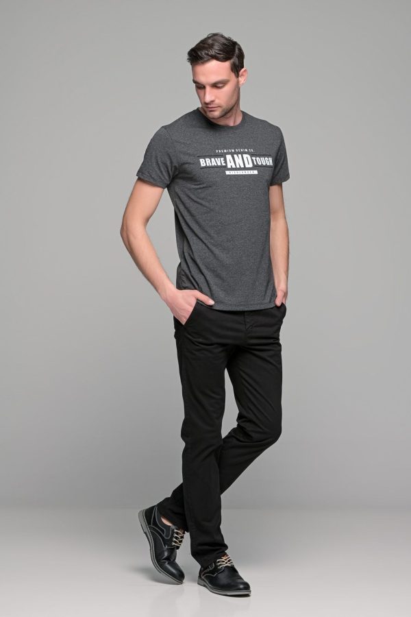 Γκρι ανδρικό t-shirt κοντομάνικο με στάμπα Brave&Tough - slim fit