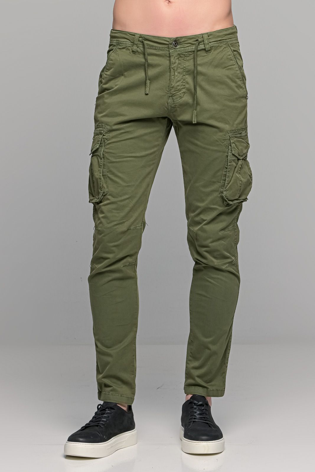 Cargo ανδρικό παντελόνι με τσέπες πράσινο χακί - Slim Fit