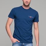 Μπλε ανδρικό t-shirt κοντομάνικο με στάμπα BLVCK - slim fit