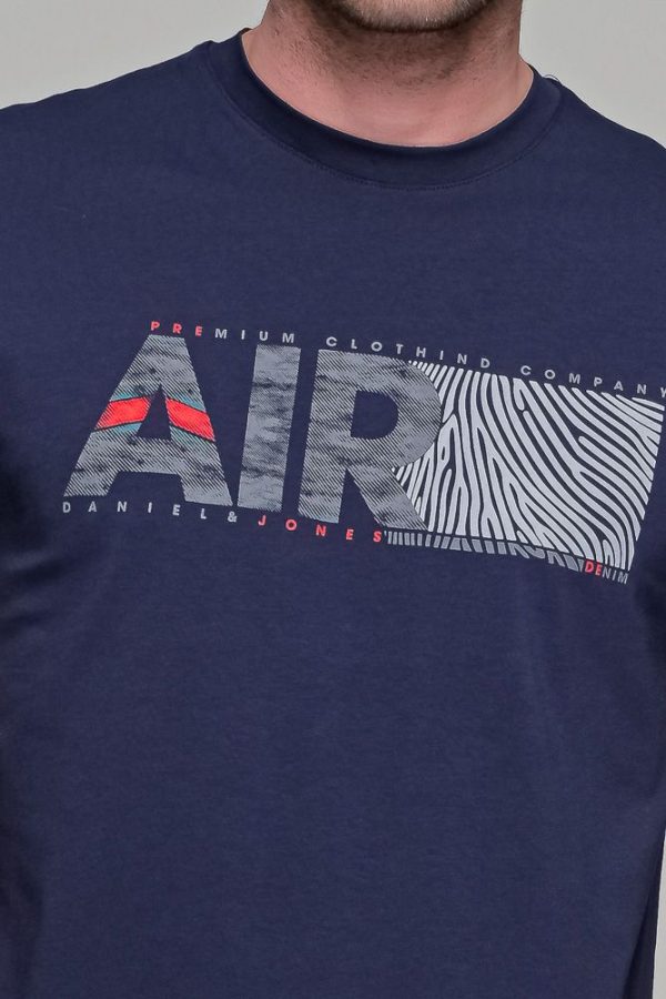 Μπλε ανδρικό t-shirt κοντομάνικο με στάμπα AIR - slim fit