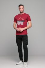 Μπορντό κοντομάνικο ανδρικό t-shirt με στάμπα φύλλο- slim fit