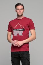 Μπορντό κοντομάνικο ανδρικό t-shirt με στάμπα φύλλο- slim fit