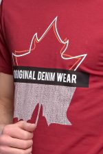 Μπορντό κοντομάνικο ανδρικό t-shirt με στάμπα φύλλο- slim fit