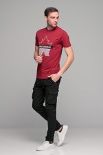Μπορντό κοντομάνικο ανδρικό t-shirt με στάμπα φύλλο- slim fit