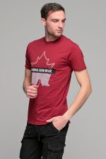 Μπορντό κοντομάνικο ανδρικό t-shirt με στάμπα φύλλο- slim fit