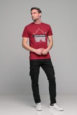 Μπορντό κοντομάνικο ανδρικό t-shirt με στάμπα φύλλο- slim fit
