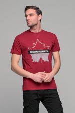 Μπορντό κοντομάνικο ανδρικό t-shirt με στάμπα φύλλο- slim fit