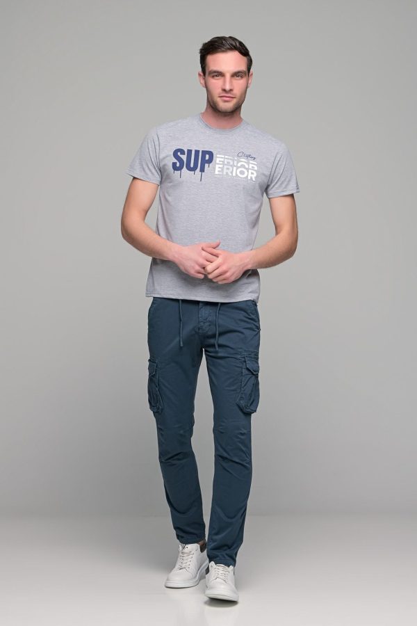Γκρι κοντομάνικο ανδρικό t-shirt με στάμπα SUPERIOR- slim fit
