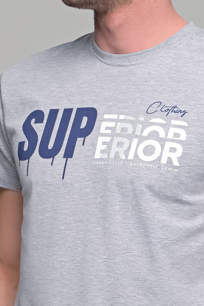 Γκρι κοντομάνικο ανδρικό t-shirt με στάμπα SUPERIOR- slim fit