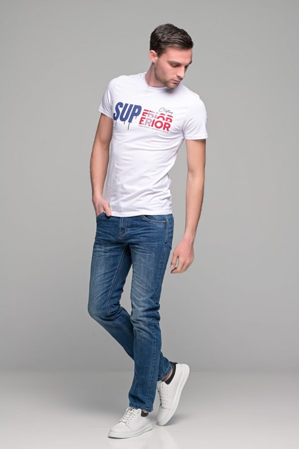 Λευκό ανδρικό t-shirt κοντομάνικο με στάμπα SUPERIOR- slim fit