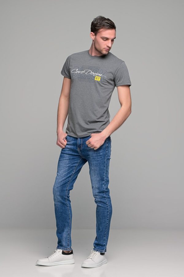 Γκρι κοντομάνικο ανδρικό t-shirt με στάμπα CORE DENIM- slim fit