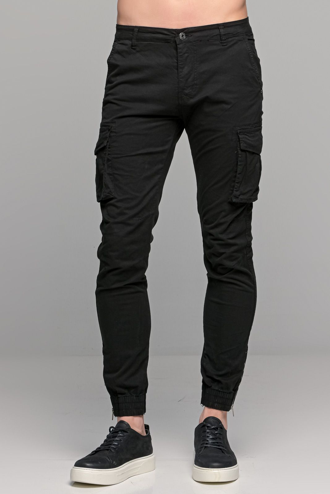 Μαύρο ανδρικό cargo παντελόνι με λάστιχο - Skinny fit