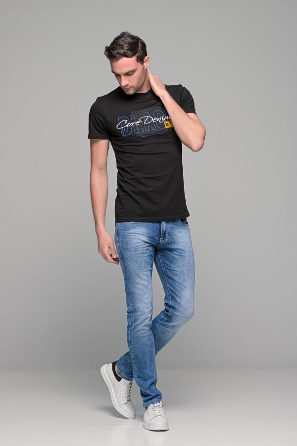 Μαύρο κοντομάνικο ανδρικό t-shirt με στάμπα CORE DENIM- slim fit