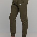 Πράσινο χακί ανδρικό παντελόνι φόρμας με λάστιχο και print φτερό