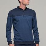 Μπλε ανδρική μπλούζα πόλο MS με κουμπιά και μακρύ μανίκι