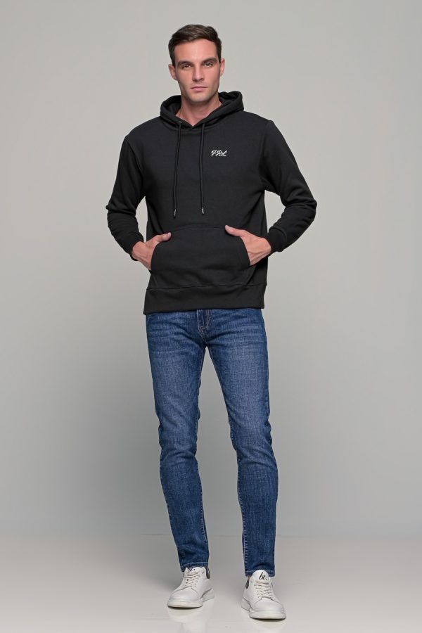 Μαύρο ανδρικό φούτερ με κουκούλα FR με print FRL