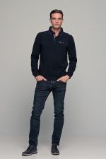 Μπλε ανδρική μακρυμάνικη μπλούζα πόλο MS με κουμπιά βελουτέ