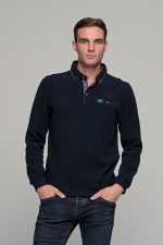 Μπλε ανδρική μακρυμάνικη μπλούζα πόλο MS με κουμπιά βελουτέ