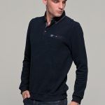 Μπλε ανδρική μακρυμάνικη μπλούζα πόλο MS με κουμπιά βελουτέ