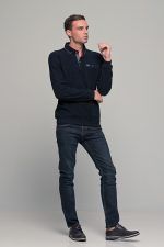 Μπλε ανδρική μακρυμάνικη μπλούζα πόλο MS με κουμπιά βελουτέ