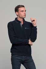 Μπλε ανδρική μακρυμάνικη μπλούζα πόλο MS με κουμπιά βελουτέ