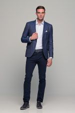 Άσπρο ανδρικό πουκάμισο με μπλε και πράσινο print – Slim Fit