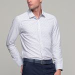 Άσπρο ανδρικό πουκάμισο με μπλε και πράσινο print – Slim Fit