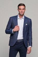 Άσπρο ανδρικό πουκάμισο με μπλε και πράσινο print – Slim Fit