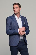 Άσπρο ανδρικό πουκάμισο με μπλε και πράσινο print – Slim Fit