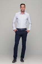 Άσπρο ανδρικό πουκάμισο με μπλε και πράσινο print – Slim Fit