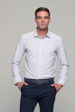 Άσπρο ανδρικό πουκάμισο με μπλε και πράσινο print – Slim Fit