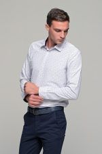 Άσπρο ανδρικό πουκάμισο με μπλε και πράσινο print – Slim Fit