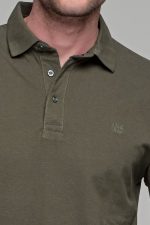 Πράσινο χακί βαμβακερό ανδρικό πόλο μπλουζάκι FR μακρυμάνικο - Regular fit