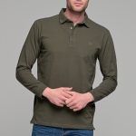 Πράσινο χακί βαμβακερό ανδρικό πόλο μπλουζάκι FR μακρυμάνικο - Regular fit