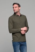 Πράσινο χακί βαμβακερό ανδρικό πόλο μπλουζάκι FR μακρυμάνικο - Regular fit