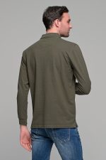 Πράσινο χακί βαμβακερό ανδρικό πόλο μπλουζάκι FR μακρυμάνικο - Regular fit