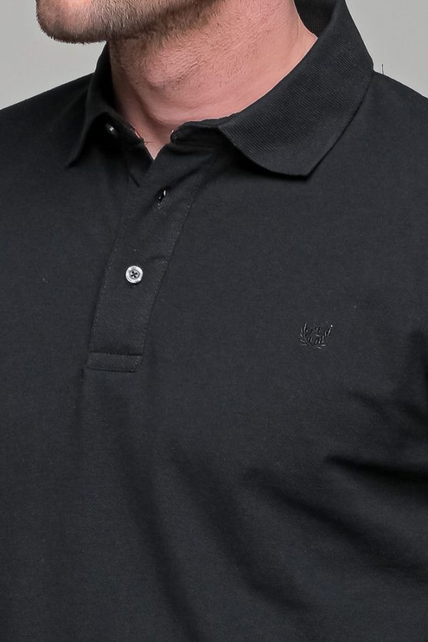Μαύρο βαμβακερό ανδρικό πόλο μπλουζάκι FR μακρυμάνικο - Regular fit