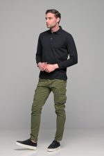 Μαύρο βαμβακερό ανδρικό πόλο μπλουζάκι FR μακρυμάνικο - Regular fit