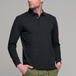 Μαύρο βαμβακερό ανδρικό πόλο μπλουζάκι FR μακρυμάνικο - Regular fit