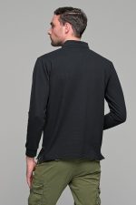 Μαύρο βαμβακερό ανδρικό πόλο μπλουζάκι FR μακρυμάνικο - Regular fit