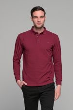 Μπορντό βαμβακερό ανδρικό πόλο μπλουζάκι FR μακρυμάνικο - Regular fit
