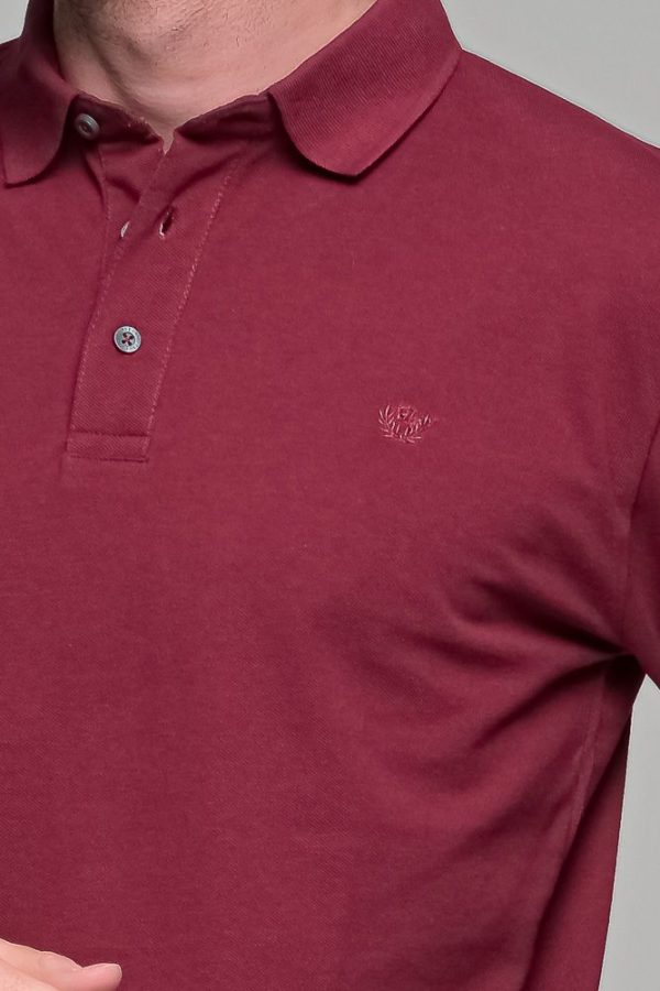 Μπορντό βαμβακερό ανδρικό πόλο μπλουζάκι FR μακρυμάνικο - Regular fit