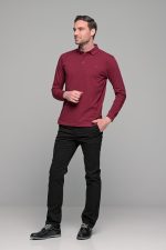 Μπορντό βαμβακερό ανδρικό πόλο μπλουζάκι FR μακρυμάνικο - Regular fit