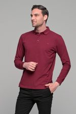 Μπορντό βαμβακερό ανδρικό πόλο μπλουζάκι FR μακρυμάνικο - Regular fit