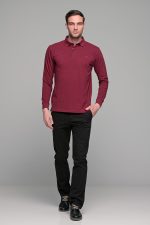 Μπορντό βαμβακερό ανδρικό πόλο μπλουζάκι FR μακρυμάνικο - Regular fit