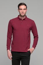 Μπορντό βαμβακερό ανδρικό πόλο μπλουζάκι FR μακρυμάνικο - Regular fit