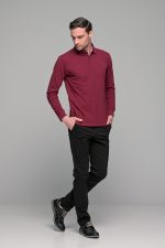 Μπορντό βαμβακερό ανδρικό πόλο μπλουζάκι FR μακρυμάνικο - Regular fit