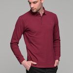 Μπορντό βαμβακερό ανδρικό πόλο μπλουζάκι FR μακρυμάνικο - Regular fit
